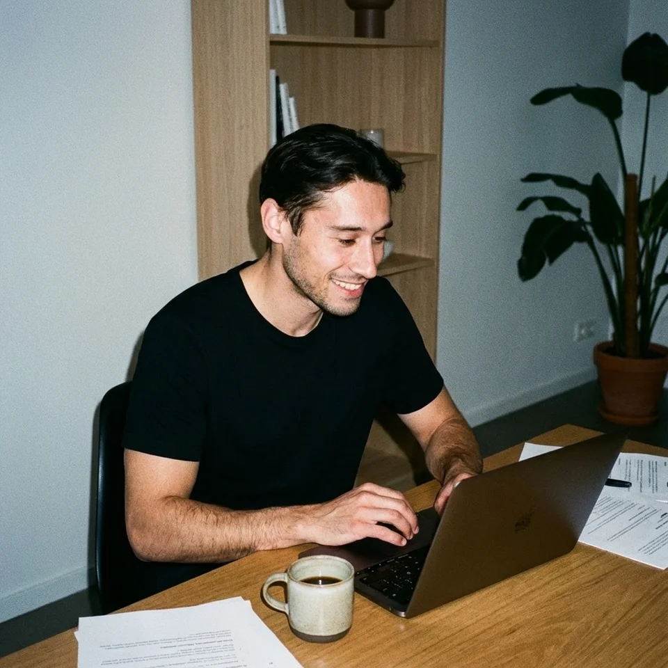 Kaan Catalkaya working at his laptop